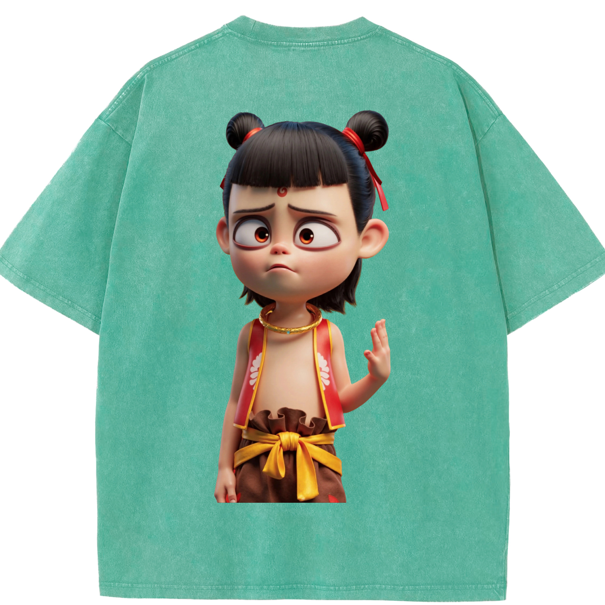 （画像用） Ne Zha 2 ナタ 魔童の大暴れ 綿100% ヴィンテージ風 半袖Tシャツ（背面プリント）